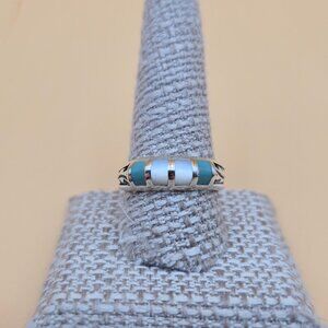 Size 10.5 Sterling Silver Stone And Shell Native Design Ring A5315